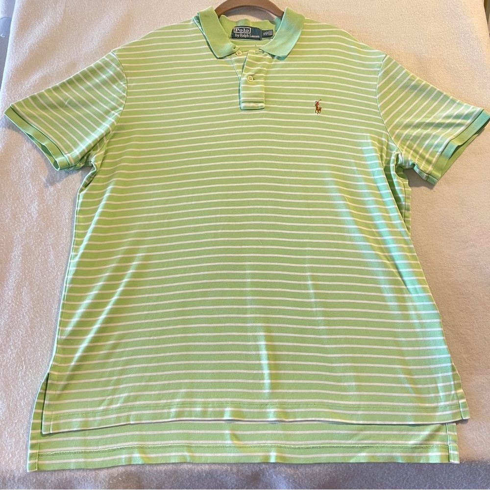 Polo Ralph Lauren Men’s XL Green Striped Stretch Mesh Polo Classic Fit